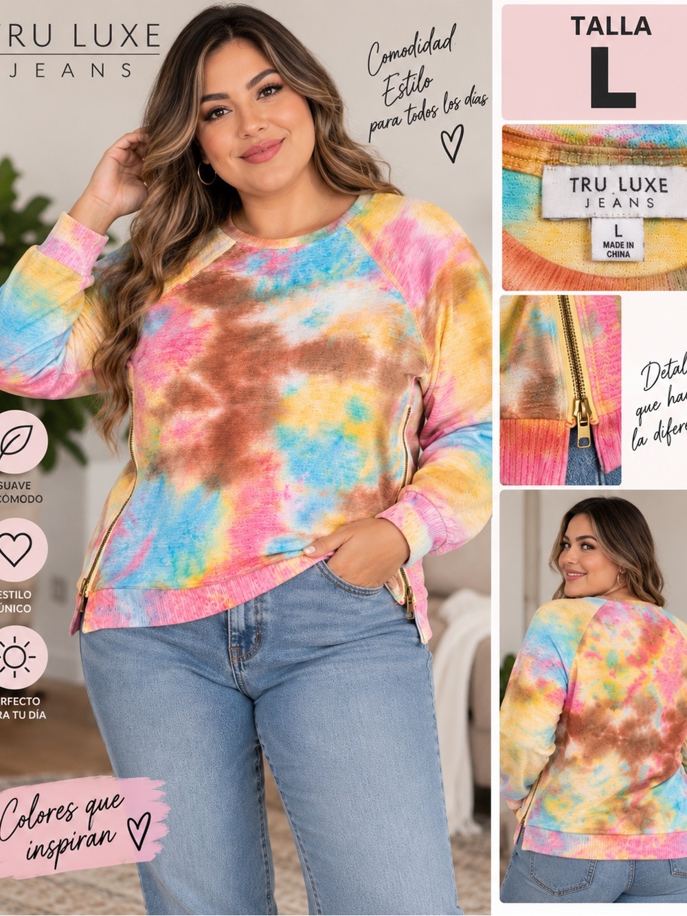 TRU LUXE Jeans Women's Tie-Dye Crewneck Sweatshirt - Multicolor